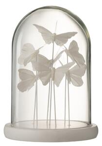 Dekoratívny podnos s bielymi motýlikmi a skleneným poklopom Butterflies - Ø 18*26cm - J-Line by Jolipa
