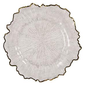 Transparentný servírovací tanier s vlnitým zlatým okrajom - Ø 33*1 cm - Clayre & Eef