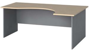 Rohový kancelársky pracovný stôl PRIMO FLEXI, zaoblený 1800 x 1200 mm, sivá / breza, pravý