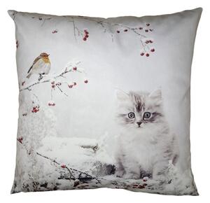 Zimná zamatová obliečka na vankúš s mačičkou Cat - 45*45 cm - Clayre & Eef
