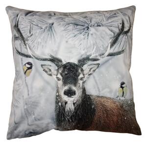 Zimná zamatová obliečka na vankúš Jeleň so sýkorkami Deer I - 45*45 cm - Clayre & Eef