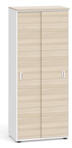 Kancelárska skriňa PRIMO so zasúvacími dverami, 1781 x 800 x 420 mm, biela / dub prírodný