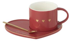Vínový hrnček so srdiečkami + lyžička + tanierik srdca Je t´aime - 6*14*6 cm / 175ml - J-Line by Jolipa