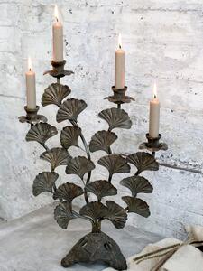 Mosadzný antik kovový svietnik s listami Ginkgo Old French - 34*14*46 cm - Chic Antique