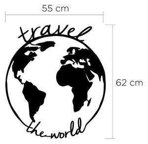 Čierna kovová nástenná dekorácia Travel The World, 55 × 62 cm