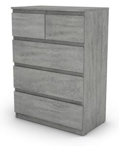 Komoda s 5 zásuvkami Carlos, šedý betón, 75 cm