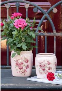 Béžový keramický obal na kvetináč s ružami Rósa S - 12*12*14 cm - Clayre & Eef