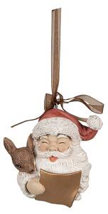 Závesná vianočná dekorácia Santa so srnčekom - 9*5*9 cm - Clayre & Eef