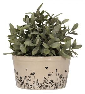 Béžový keramický obal na kvetináč s lúčnymi kvetmi Flora And Fauna M - Ø 16*9 cm - Clayre & Eef