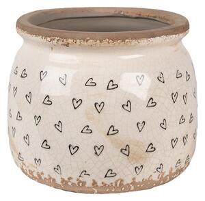 Béžový keramický obal na kvetináč so srdiečkami Hearti M - Ø 16*13 cm - Clayre & Eef