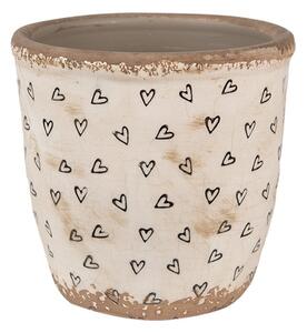 Béžový keramický obal na kvetináč so srdiečkami Hearti M - Ø 14*13 cm - Clayre & Eef