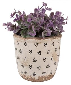 Béžový keramický obal na kvetináč so srdiečkami Hearti XS - Ø 11*11 cm - Clayre & Eef