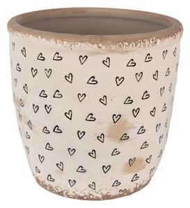 Béžový keramický obal na kvetináč so srdiečkami Hearti L - Ø 16*16 cm - Clayre & Eef