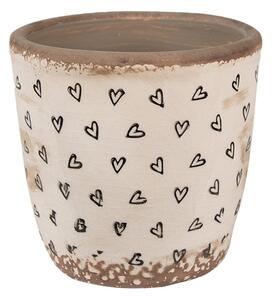 Béžový keramický obal na kvetináč so srdiečkami Hearti S - Ø 13*12 cm - Clayre & Eef