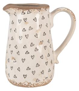 Béžový keramický džbán so srdiečkami Hearti M - 16*12*18 cm - Clayre & Eef