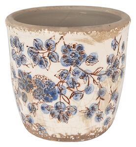 Keramický obal na kvetináč s modrými kvetmi Blusia - Ø 11*10 cm - Clayre & Eef