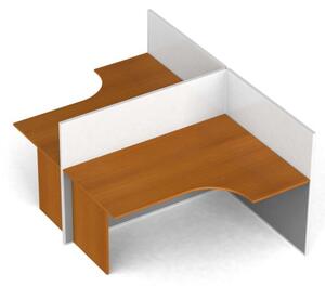 Rohový kancelársky pracovný stôl PRIMO s paravánmi, tvar T, magnetická tabuľa, 2 miesta, čerešňa