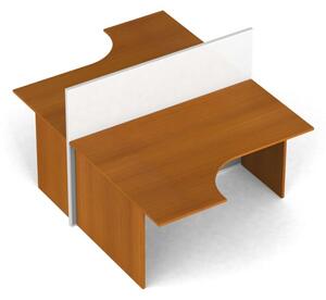 Rohový kancelársky stôl PRIMO s paravánom, otvorená, magnetická tabuľa, 2 miesta, čerešňa