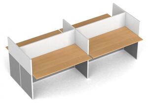 Rovný kancelársky stôl PRIMO s paravánmi, 4 miesta, magnetická tabuľa, čerešňa