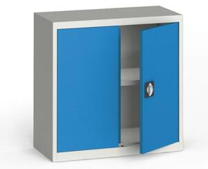 Plechová policová skriňa na náradie KOVONA, 800 x 800 x 400 mm, 1 polica, sivá/modrá