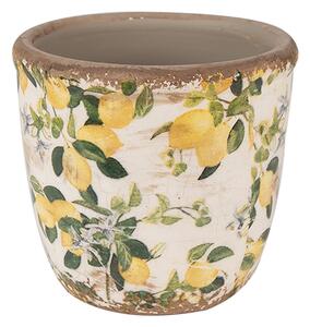 Béžový keramický obal na kvetináč s citrónmi Lemons XS - Ø 11*10 cm - Clayre & Eef
