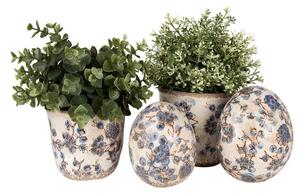 Dekorácia socha vajíčko s modrými kvetmi Blusia M - Ø 11*14 cm - Clayre & Eef