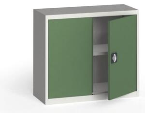 Plechová policová skriňa na náradie KOVONA, 800 x 950 x 400 mm, 1 polica, sivá/zelená