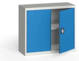 Plechová policová skriňa na náradie KOVONA, 800 x 950 x 400 mm, 1 polica, sivá/modrá
