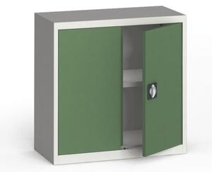 Plechová policová skriňa na náradie KOVONA, 800 x 800 x 400 mm, 1 polica, sivá/zelená