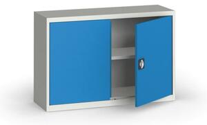 Plechová policová skriňa na náradie KOVONA, 800 x 1200 x 400 mm, 1 polica, sivá/modrá