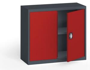 Plechová policová skriňa na náradie KOVONA, 800 x 950 x 400 mm, 1 polica, antracit/červená