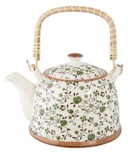 Porcelánová kanvička so sitkom a zelenými kvetmi - 18*14*12 cm / 700 ml - Clayre & Eef