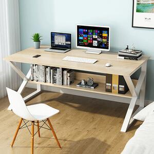 TEMPO Písací stôl, s policou, dub prírodný / biela, TARCAL 140