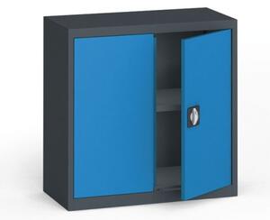 Plechová policová skriňa na náradie KOVONA, 800 x 800 x 400 mm, 1 polica, antracit/modrá