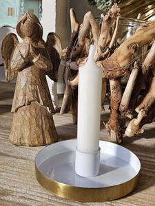 Bielo - zlatý antik kovový svietnik Marrakech white - Ø 10*2,5 cm - daan kromhout