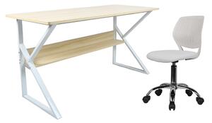 KONDELA Písací stôl s policou, dub prírodný/biela, TARCAL 140