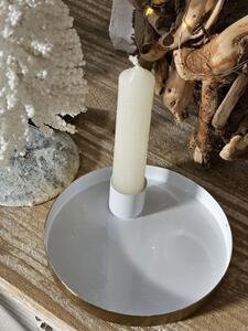Bielo - zlatý antik kovový svietnik Marrakech white - Ø 12*3 cm - daan kromhout