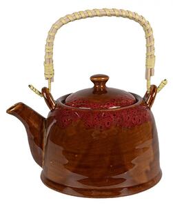 Hnedočervená porcelánová kanvička na čaj - 14*12*12 cm / 0,75L - Clayre & Eef