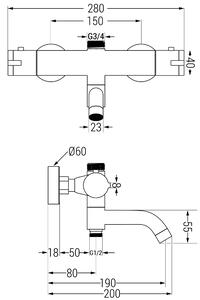 Mexen KAI termostatická vaňová/sprchová batéria, grafitová, 77900-66
