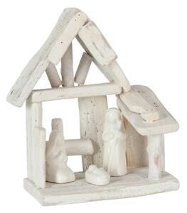Biely drevený Betlehem s porcelánovými postavičkami - 16*10*19 cm - J-Line by Jolipa