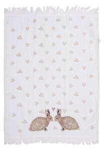Biely froté kuchynský uterák s králikmi a srdiečkami Bunnies in Love - 40*66 cm - Clayre & Eef