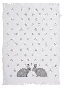 Biely froté kuchynský uterák s králikmi a srdiečkami Bunnies in Love I - 40*66 cm - Clayre & Eef