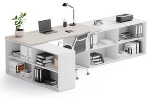 Kancelársky písací stôl s úložným priestorom BLOCK B02, biela/dub prírodný