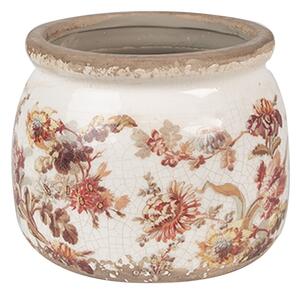 Béžový keramický obal na kvetináč s kvetmi Flovia M - Ø 12*10 cm - Clayre & Eef