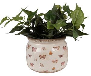 Béžový antik obal na kvetináč s motýlikmi Butterfly Paradise L - Ø 20*15 cm - Clayre & Eef