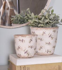 Béžový antik obal na kvetináč s olivami Olive Fields M - Ø 14*13 cm - Clayre & Eef