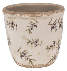 Béžový antik obal na kvetináč s olivami Olive Fields XS - Ø 11*10 cm - Clayre & Eef