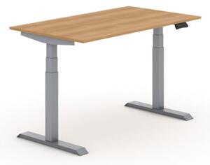 Výškovo nastaviteľný stôl PRIMO ADAPT, elektrický, 1400 x 800 x 625-1275 mm, buk, sivá podnož