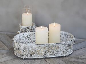 Krémový dekoračný kovový podnos / svietnik Lace - 17*9,5 cm - Chic Antique