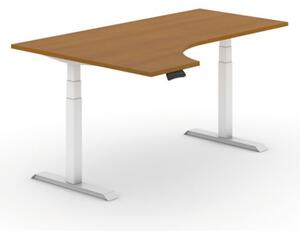 Výškovo nastaviteľný stôl, elektrický, 625-1275 mm, ergonomický ľavý, doska 1800x1200 mm, čerešňa, biela podnož